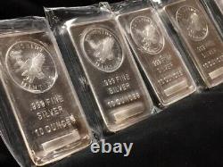 1 Sunshine Minting Ten Ounce SILVER BAR withMint Mark. 999 Fine Silver
