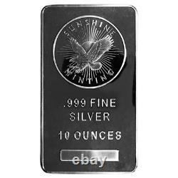 10 Troy oz Sunshine Mint. 999 Fine Silver Bar Mint Mark SI