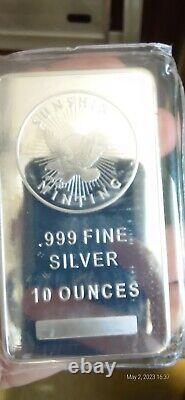 10 Troy oz Sunshine Mint. 999 Fine Silver Bar Mint Mark SI