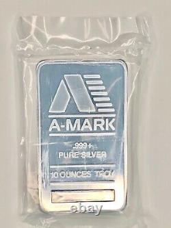 10 oz. 999+ Fine Silver Bar, A-MARK, in Original Mint Sealed Plastic