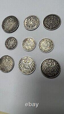 13 lot GERMAN 1911 1915 1904 DEUTSCHES MARK 5, 3, 2, 1 SILVER COINS BAYERN PRINZ