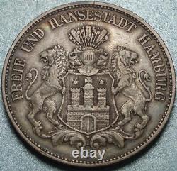 1876 FREE and HANSEATIC CITY of HAMBURG in the GERMAN EMPIRE Silver FIVE MARKS