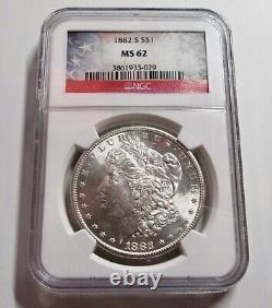 1882 S Morgan Silver Dollar NGC MS-62 Semi Key Date & Mint Mark This Coin & Cert