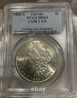1886 S Morgan Silver Dollar PCGS MS 64 Top 100 Vam 2 S/S Repunched Mint Mark RPM