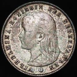 1895 Netherlands Wilhelmina 25 Cents'Slanted Mintmark' Silver KM Coins