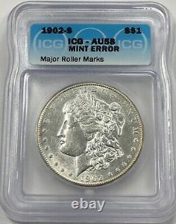 1902-S Morgan Dollar Silver S$1 ICG AU58 Mint Error Major Roller Marks