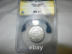 1903-J ANACS MS 64 Germany 1 Mark Scarce Hamburg Mint NGC POP 1/1