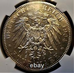1904 German States Hesse Darmstadt 5 Marks NGC MS 63 40,000 Minted
