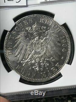 1904 Germany Hesse-Darmstadt 5 Marks NGC MS64+ Lot#G599 Silver! Exceptional