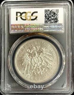 1908 Silver Wurttemberg German States 5 Mark Wilhelm II Coin Pcgs Mint State 62