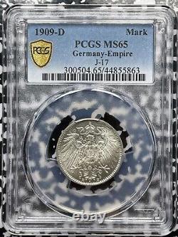1909-D Germany 1 Mark PCGS MS65 Lot#G2606 Silver! Gem BU