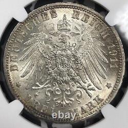 1911-F Germany Wurttemberg 3 Mark NGC MS62 Lot#G4677 Large Silver! KM#365