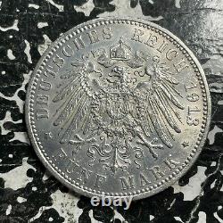 1913-A Germany Prussia 5 Mark Lot#JM2895 Silver! High Grade! Beautiful