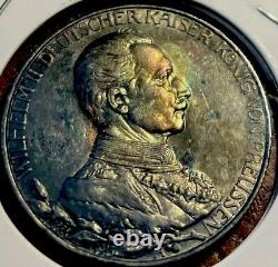 1913-Pr ZWEL MARK Germany 3 M Prussia Silver Mint State BU Uncertified