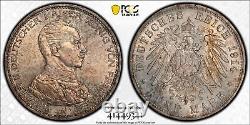 1914 A German States Prussia 5 Mark Silver Wilhelm II PCGS Secure MS63 Coin