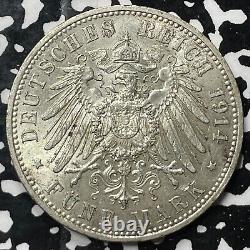 1914-A Germany Prussia 5 Mark Lot#JM5245 Large Silver! High Grade! Beautiful