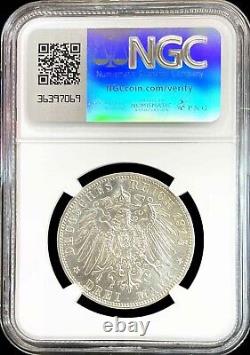 1915 Silver Duchy Of Saxe Meiningen Germany 3 Marks Ngc Uncirculated Details