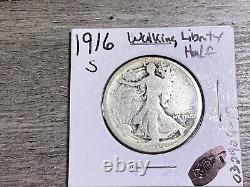 1916-S Walking Liberty Silver Half Dollar-Mint Mark on Obverse-032924-17