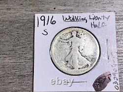 1916-S Walking Liberty Silver Half Dollar-Mint Mark on Obverse-032924-17