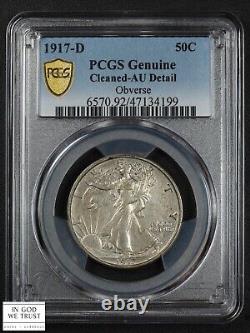 1917 D Obverse Mint Mark OMM Walking Liberty Silver Half Dollar 50C PCGS AU Det