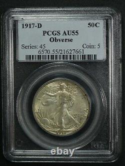 1917 D Obverse Mint Mark Walking Liberty Silver Half Dollar PCGS AU 55