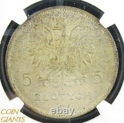 1928 No Mintmark Poland 5 Zlotych Silver Coin NGC AU50 Toned Y#18 About UNC