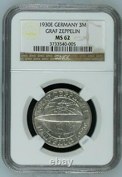 1930 Germany Silver 3 Mark Graf Zeppelin NGC Graded Mint Mark Set Weimar