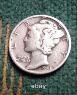 1943 No Mint Mark MERCURY HEAD SILVER DIME NICE Condition FREE SHIPPING