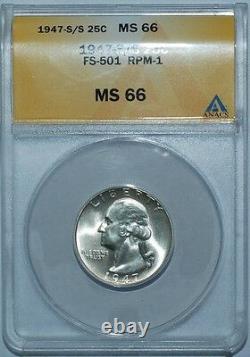 1947 S/S FS-501 ANACS MS66 Washington Quarter RPM-001 Repunched Mint mark