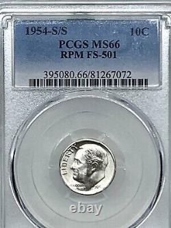 1954 S/S PCGS MS66 FS-501 RPM Repunched Mint Mark Roosevelt Dime GEM BU WHITE S