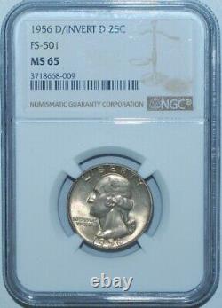 1956 D/D NGC MS65 FS-501 D/Inverted D RPM Repunched Mint Mark Washington Quarter