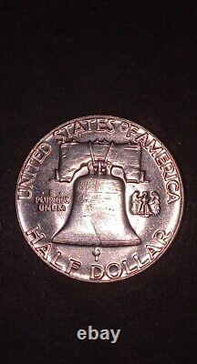 1956 No Mint Mark Franklin Half Dollar 90% Silver Full Bell Lines