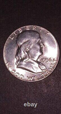 1956 No Mint Mark Franklin Half Dollar 90% Silver Full Bell Lines