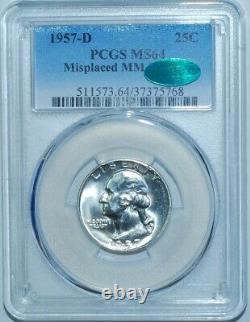 1957 D PCGS MS64 CAC FS-501 Misplaced Mint Mark Washington Quarter