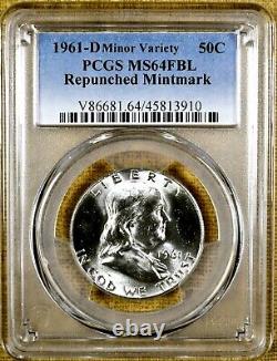 1961-D/D Repunched Mint Mark PCGS MS64 FBL Franklin Half Dollar 100% White 10