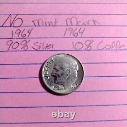 1964 Roosevelt Silver Dime Philadelphia Mint (No Mint Mark)