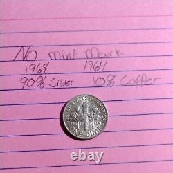1964 Roosevelt Silver Dime Philadelphia Mint (No Mint Mark)