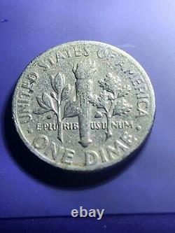 1965 Roosevelt dime on a Silver Planchet & No Mint Mark ERROR COIN