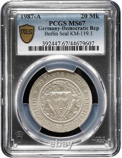 1987-A DDR East Germany 20 Mark Silver Coin Berlin Mint City Seal PCGS MS-67