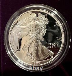 1993 P American with P Mint Mark. 999 Silver Eagle Proof Dollar US Mint COA Case