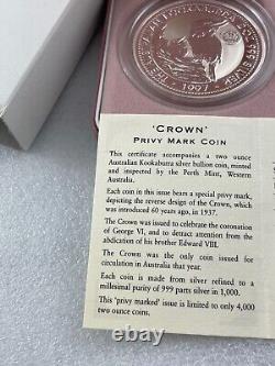 1997 Kookaburra 2oz Crown Privy Mark Silver Coin 60th Anniversary Perth Mint