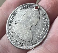 2 Reales 1799 Santiago Mint INVERTED MINT MARK Spanish Colonial Silver Old Coin
