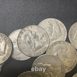 20 Silver Franklin Halves. Mixed Dates And Mint Marks. Various Condition