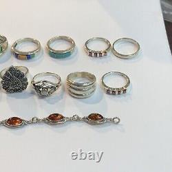 20 Vintage Ring MARKED 925 STERLING SILVER Size Jewelry lot 20 Rings Bracelet