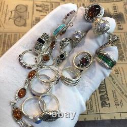 20 Vintage Ring MARKED 925 STERLING SILVER Size Jewelry lot 20 Rings Bracelet