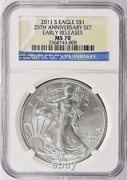 2011-S Early Releases Silver Eagle 25th anniversary set NGC MS70 S Mint Mark