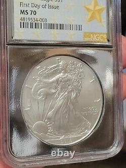 2018 W Burnished Silver Eagle W Mint Mark 1st Day Of Issue Ngc Ms70 Chromelabel