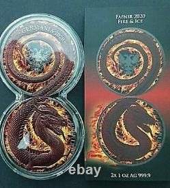 2020 Germania Mint 5 Mark Fafnir Fire & Ice Dragon Colored 2x Silver 1oz Coin