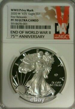 2020 W Ww2 Privy Mark Ngc Pf-70 Ucam Proof American Eagle With Mint Box