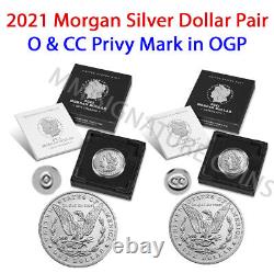 2021 Morgan Silver Dollar Pair O & CC Privy Mark 2 coins total OGP